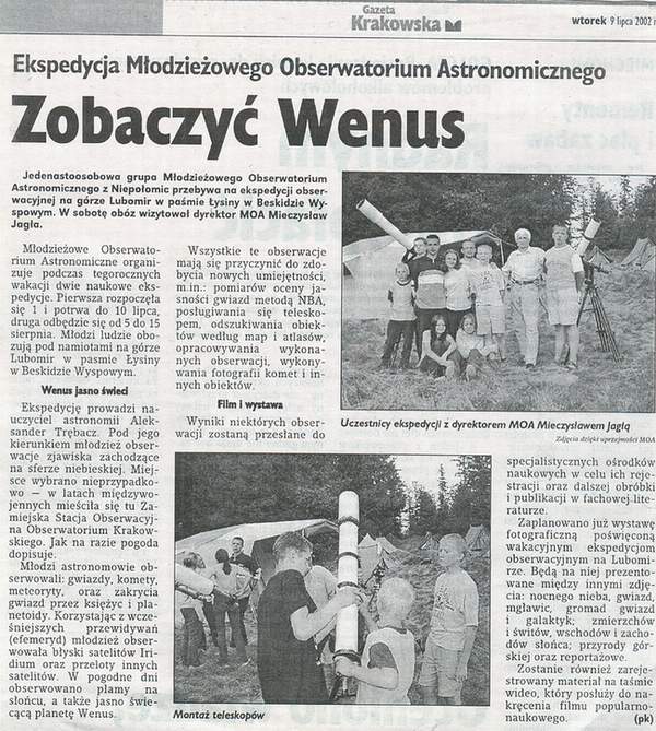 Wycinek z ''Gazety Krakowskiej'' z dnia 2002-07-09
