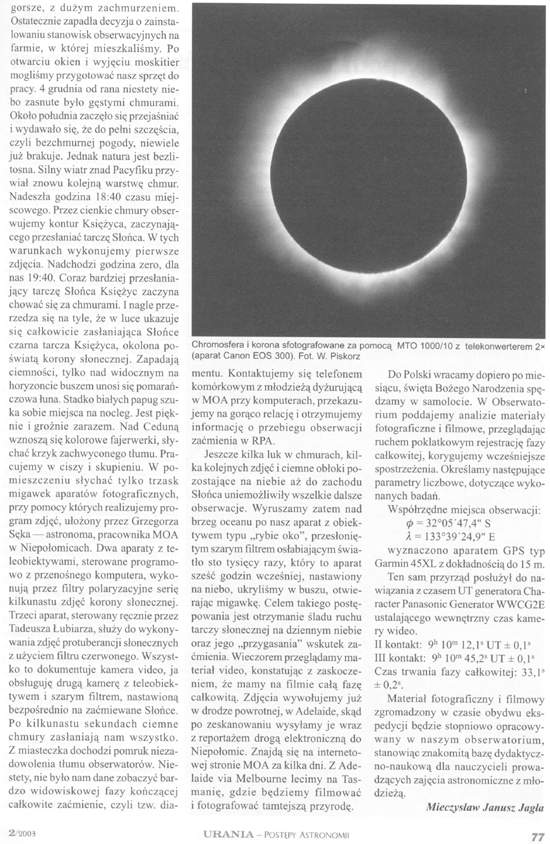 Wycinek z ''Uranii Postpw Astronomii'' z numeru 2/2003